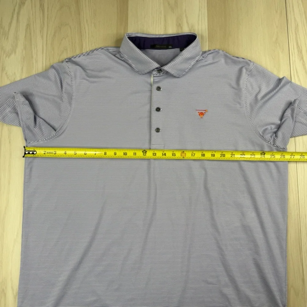 Myopia Hunt Club Greyson Golf Polo Shirt Purple White Stripe Men XXL Performance